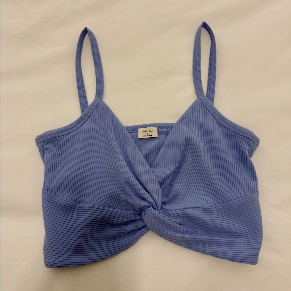 Aritzia Wilfred Ribbed Twist Front Crop Top | Periwinkle Blue